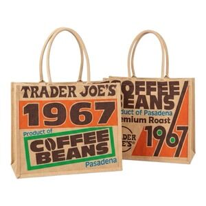 Trader Joe's Burlap Tote Bag 1967 Pasadena Coffee Beans‎ Limited Release NEW